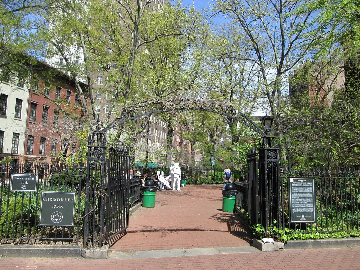 Sheridan Square park where Christopher, Grove, and West Fourth Streets meet