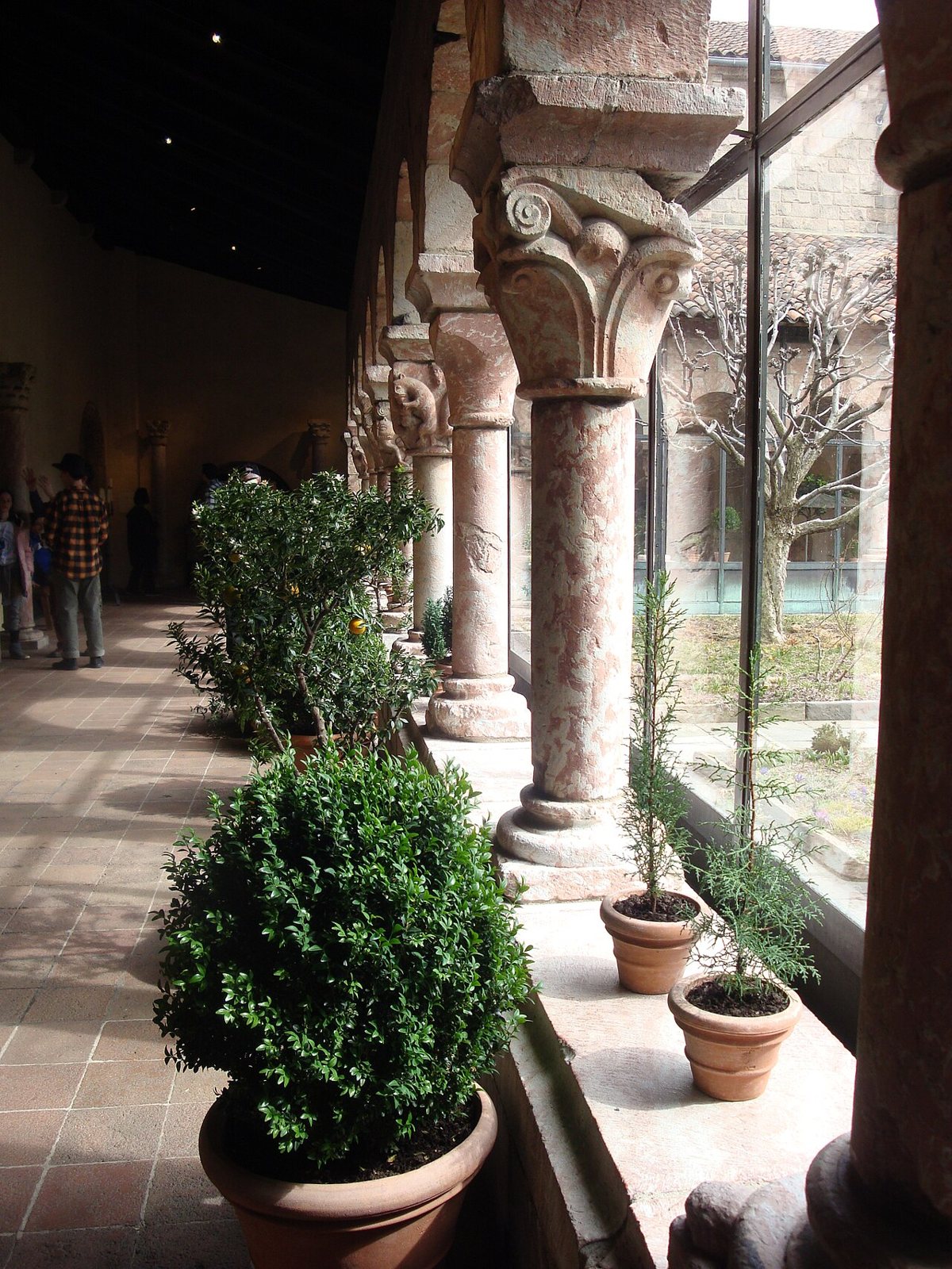 medieval garden courtyard at the Cloisters museum in spring