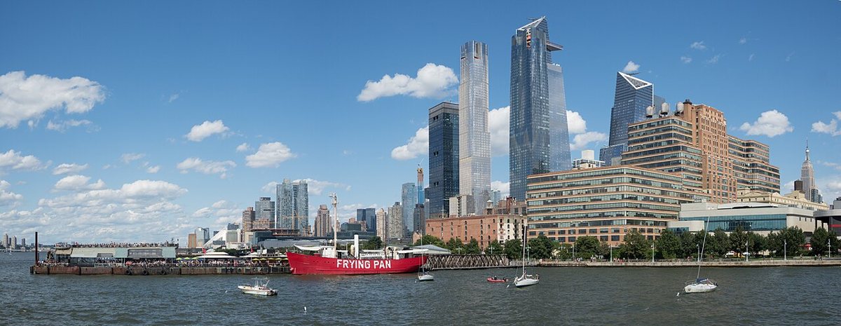 the Hudson River Park waterfront with the historic Frying Pan lightship at Pier 66